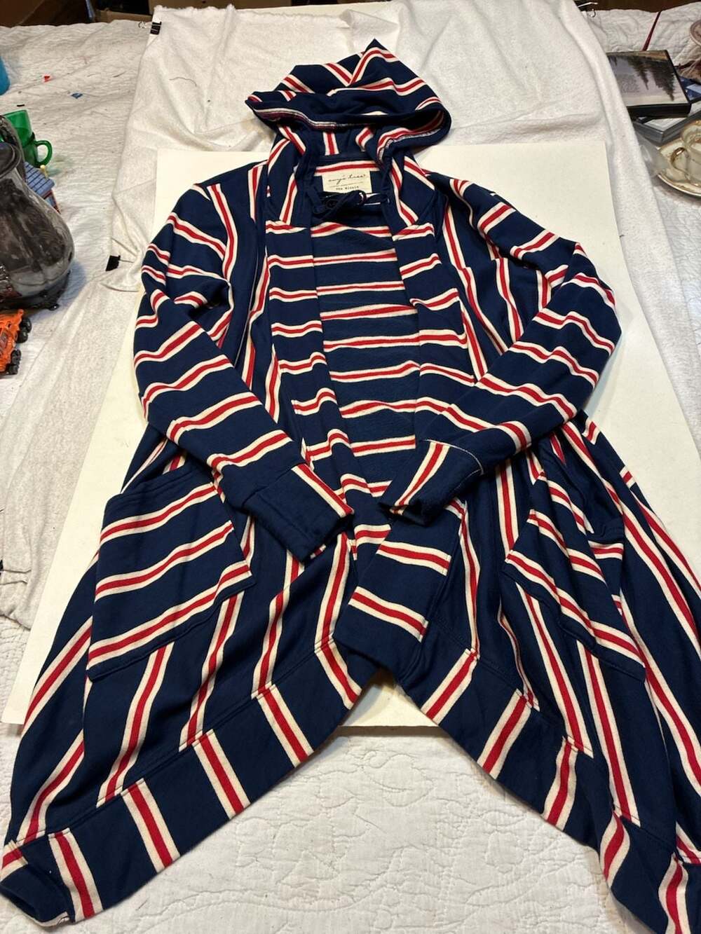 Evy's Tree The Nicole Hooded Cardigan Red White and Blue Striped